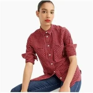 J. Crew Red Mini Buffalo Plaid Classic Fit Flannel Button Down Size 16